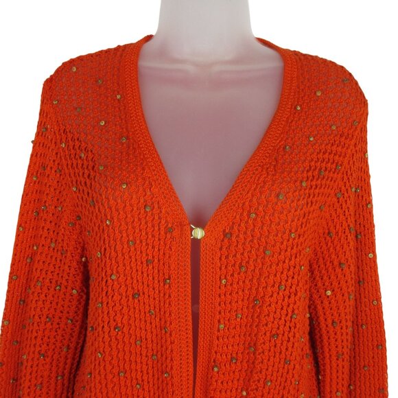 Marisa Studio Cardigan Sweater with Beading Orange Cotton Size XL Coastal Casual - Picture 2 of 7
